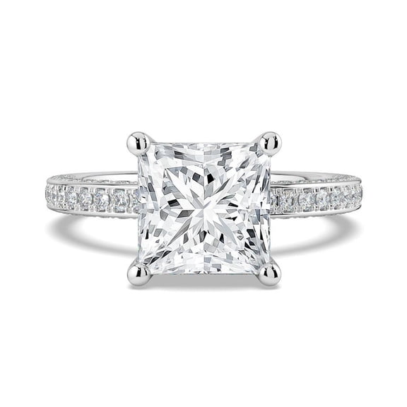 1.5 Ct Princess Cut Lab Grown Diamond Pave Band Engagement Ring in 925 Sterling Silver