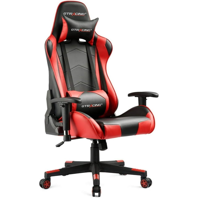 GTRACING Gaming Chaise de Course Bureau Ordinateur Chaise PU Cuir Ergonomique Dossier et Siège Hauteur Réglable Inclinable Pivotant Rocker avec Appui-Tête et Oreiller Lombaire E-Sports Chaise Rouge