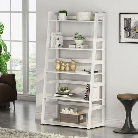 L Shaped Bookshelf Tribesigns 5-Tier Bookshelf, Free Standing Bookcase with Strong Metal Frame, Ample Space for Storage, White ()