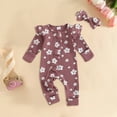 thumbnail image 2 of CAICJ98 Newborn Baby Girl Fall Winter Outfits Infant Clothes Knit Jumpsuit for Baby Girl Ruffle Romper Newborn Coming Home Outfit for Baby Girl (Purple,9-12 Months), 2 of 4