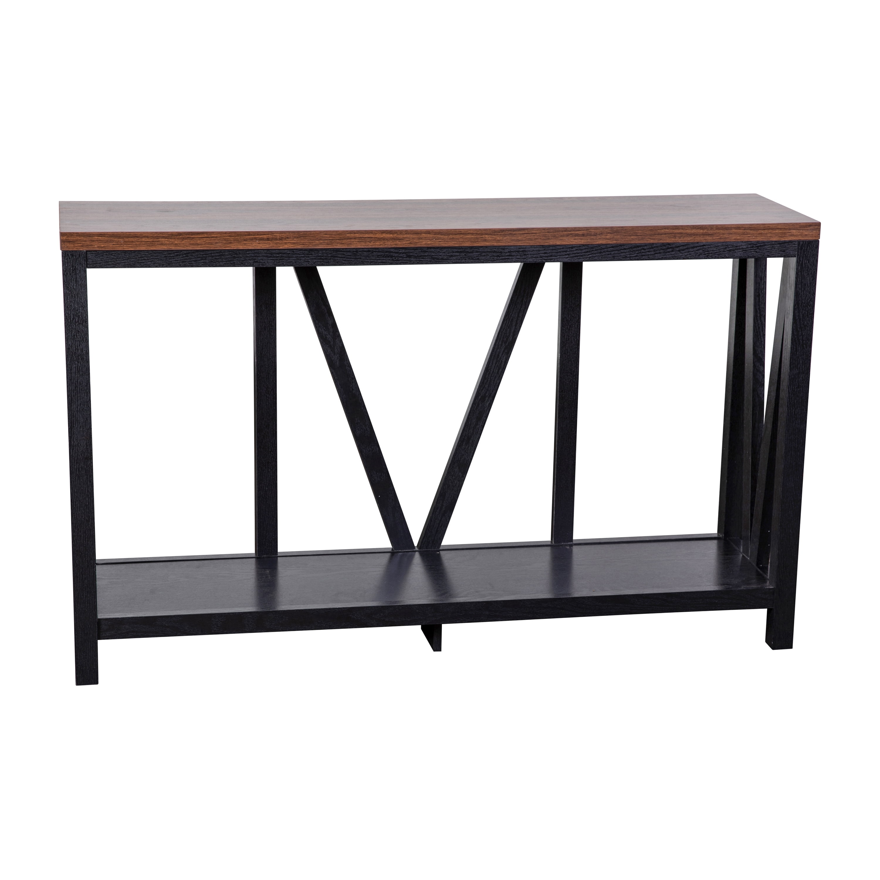 Emma + Oliver Modern Farmhouse Entryway Console Accent Table in Black with Walnut Finished Wood Top