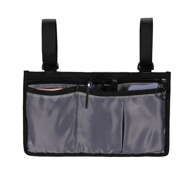 Bolsa colgante para silla de ruedas, bolsa de almacenamiento portátil con reposabrazos lateral, bolsa colgante multifuncional para almacenamiento de cochecito