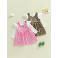 thumbnail image 3 of Caoirhny Baby Girl Autumn Skirt Outfit Ribbed Long Sleeve Romper Embroidery Overall Skirt Set, 3 of 9