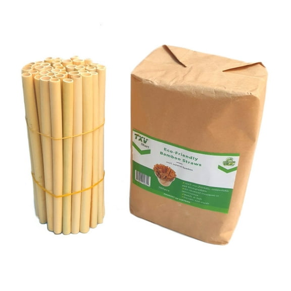 TXV Mart Disposable Reusable Bamboo Straws Drinking 100 pcs, BPA Free, Eco-Friendly 100% Natural, Biodegradable, and Compostable, Heavy Duty, Party, Weddings, Picnics, Holidays