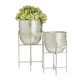 thumbnail image 6 of DecMode 6", 5"W Small Brushed Dome Silver Metal Planter with Removable Stand (2 Count), 6 of 12