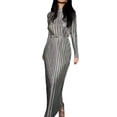 thumbnail image 1 of Diconna Women's Spring Autumn Long Dress Solid Color Long Sleeve Half High Neck Ruched Tie Up Dress, 1 of 6