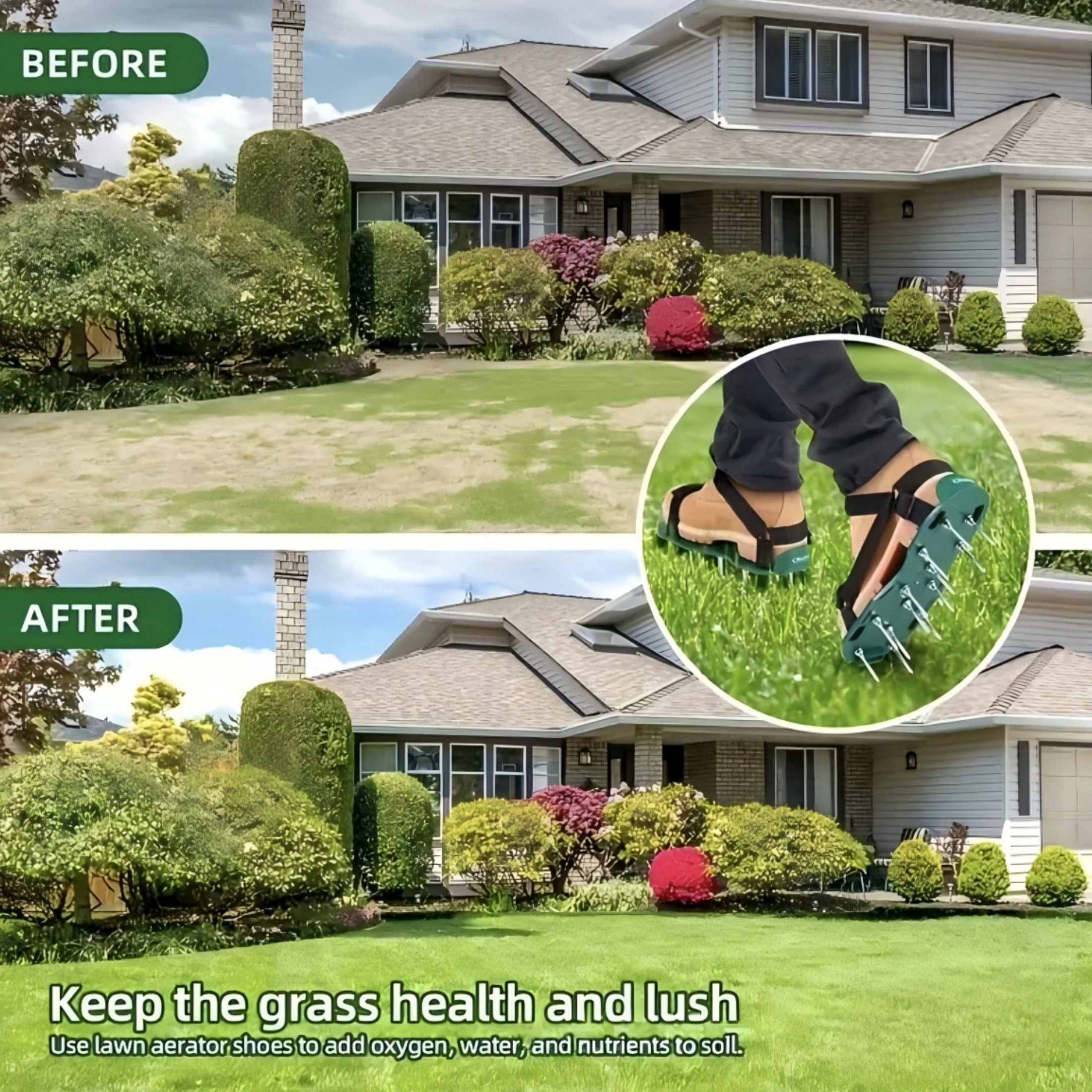 BESTSKY One Pair Lawn Aerator Shoes-Manual Lawn Aerators for Yard Patio Lawn Garden with Unique Free-Installation Heavy Duty Spiked Sandals,Easy-to-Use One-Size-Fits-All Design for Efficient Lawn