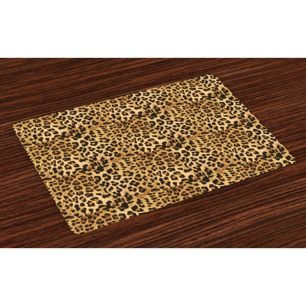 Brown Placemats Set of 4 Leopard Print Animal Skin Digital Printed Wild African Safari Themed