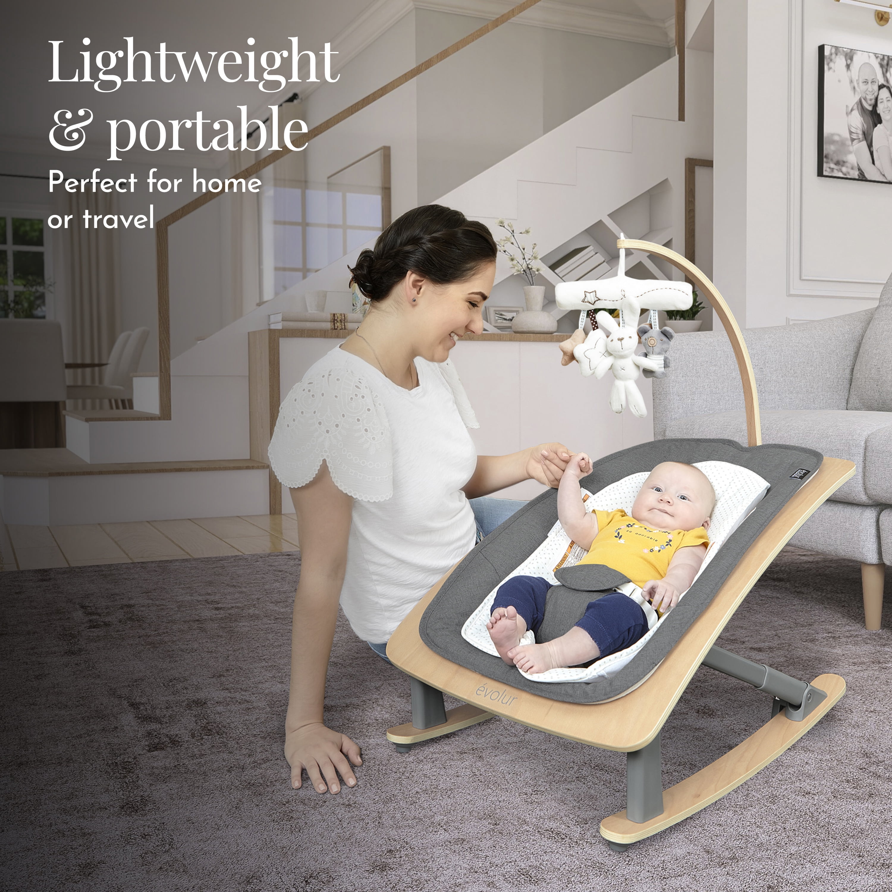 Evolur Tory 2-in-1 Rocker & Chair, Gray