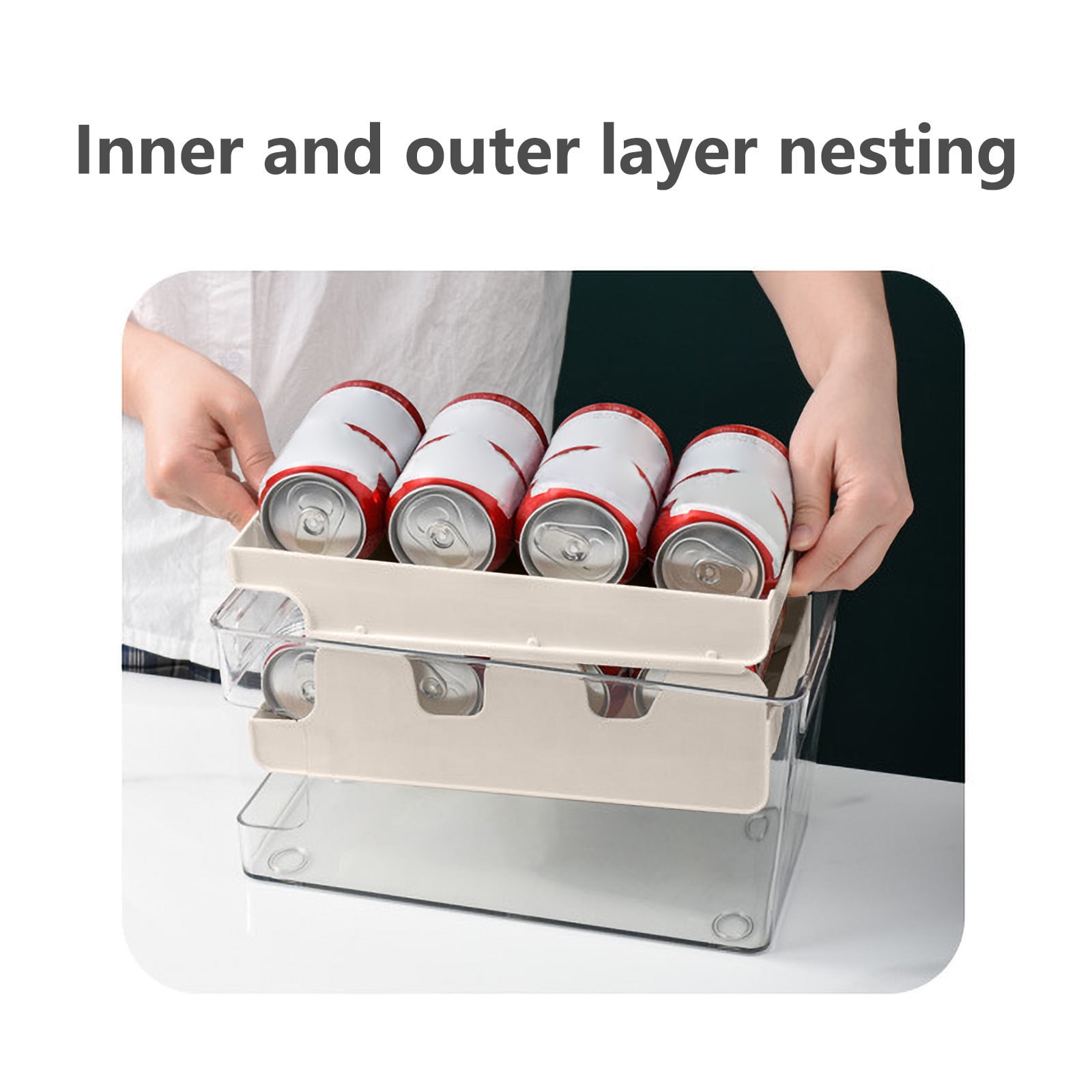 Viflosae Automatic Rolling Refrigerator Storage Box Double Layer Transparent Beer Cola Can Organizer Pantry Fridge Shelf Space Saver Efficient Kitchen