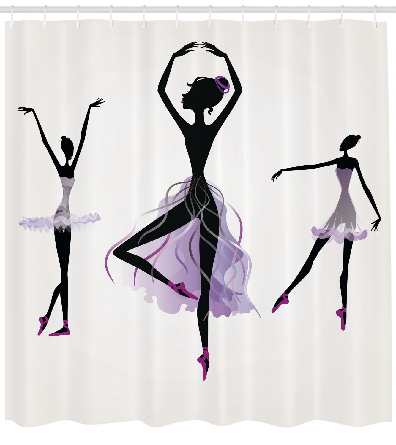 Ballet Shower Curtain, Ballerina Silhouettes Practising Classic Dance