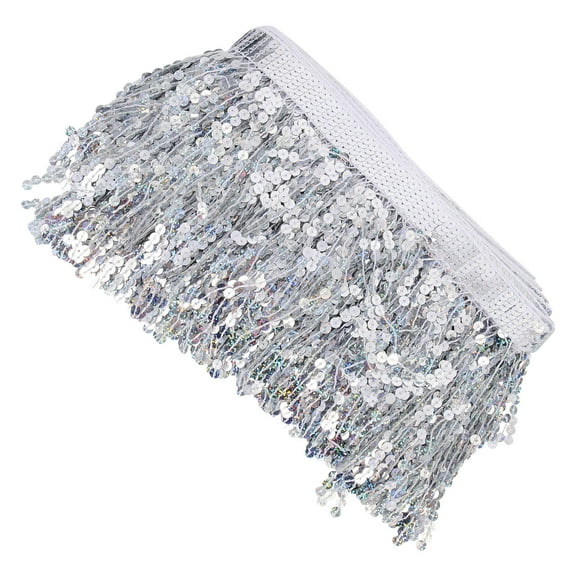 FELTECHELECTR Tassel Fringe Trim 1 Set Silver Sequin Polyester Plastic for DIY Clothes Trim Costume Embellishment