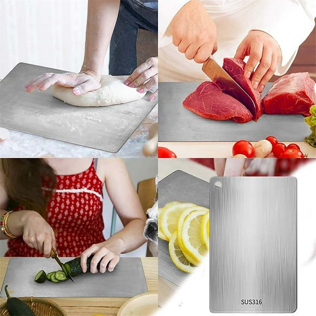 Huluwajiuyeye Planche à Découper Épaisse en Acier Inoxydable Adaptée pour Cuisine Maison Cuisine Extérieur Camping Randonnée Voyage Cornichon Récipient Hachoir Gadget de Cuisine
