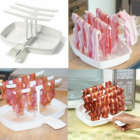 Outgeek Kitchen Microwave Meal Bacon Vertical Hanger Cooker Tray Cookware Bar Kitchenware Rack Home Kitchen (Best Microwave Bacon Tray)