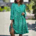 thumbnail image 4 of Vestidos acampanados de manga de siete cuartos para mujer, estilo dulce, estampado geométrico, dobladillo de empalme, vestido de pastel para mujer, jersey con cuello en V, vestido informal, 4 of 4