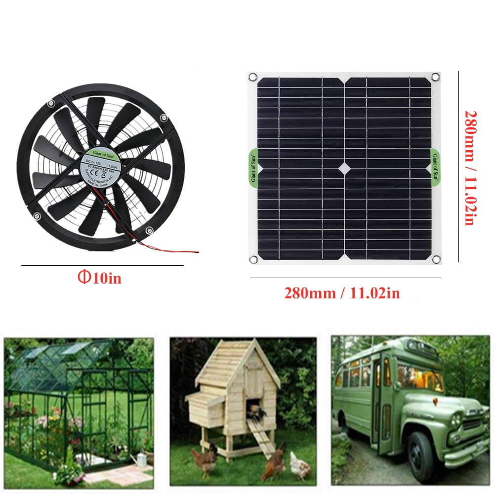 Solar Powered Fan, 10 Inch Cooling Ventilator, Monocrystalline Silicon Solar Panel, 100W