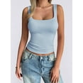 thumbnail image 3 of Women'S Sleeveless Square Neck Tank Top Double Layer Basic Crop Tops Summer Fitness Workout Casual Tops  Blue S, 3 of 6