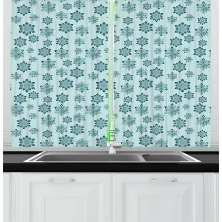 Snowflake Pals - Teal Curtains 2 Panels Set, Wintertime Inspiration Ornate Abstract Snowflakes in Pale Colors Christmas, Window Drapes for Living Room Bedroom, 55W X 39L Inches, Pale Blue Teal Grey, by Ambesonne