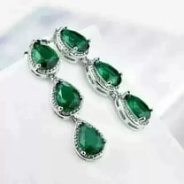 Ramji Jewels 3Ct Women's Drop Dangle Earrings Pear Cut Lab Created Emerald 14k White Gold Plated