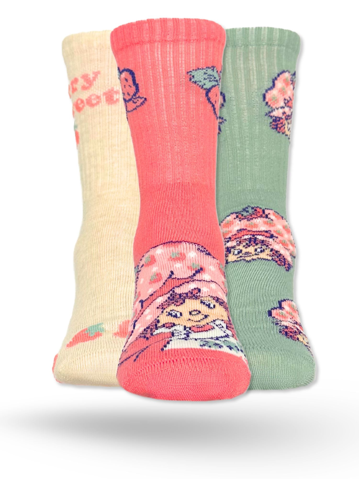 Strawberry Shortcake Girls Mid-Crew Socks, 3-Pack, Sizes S/M-M/L