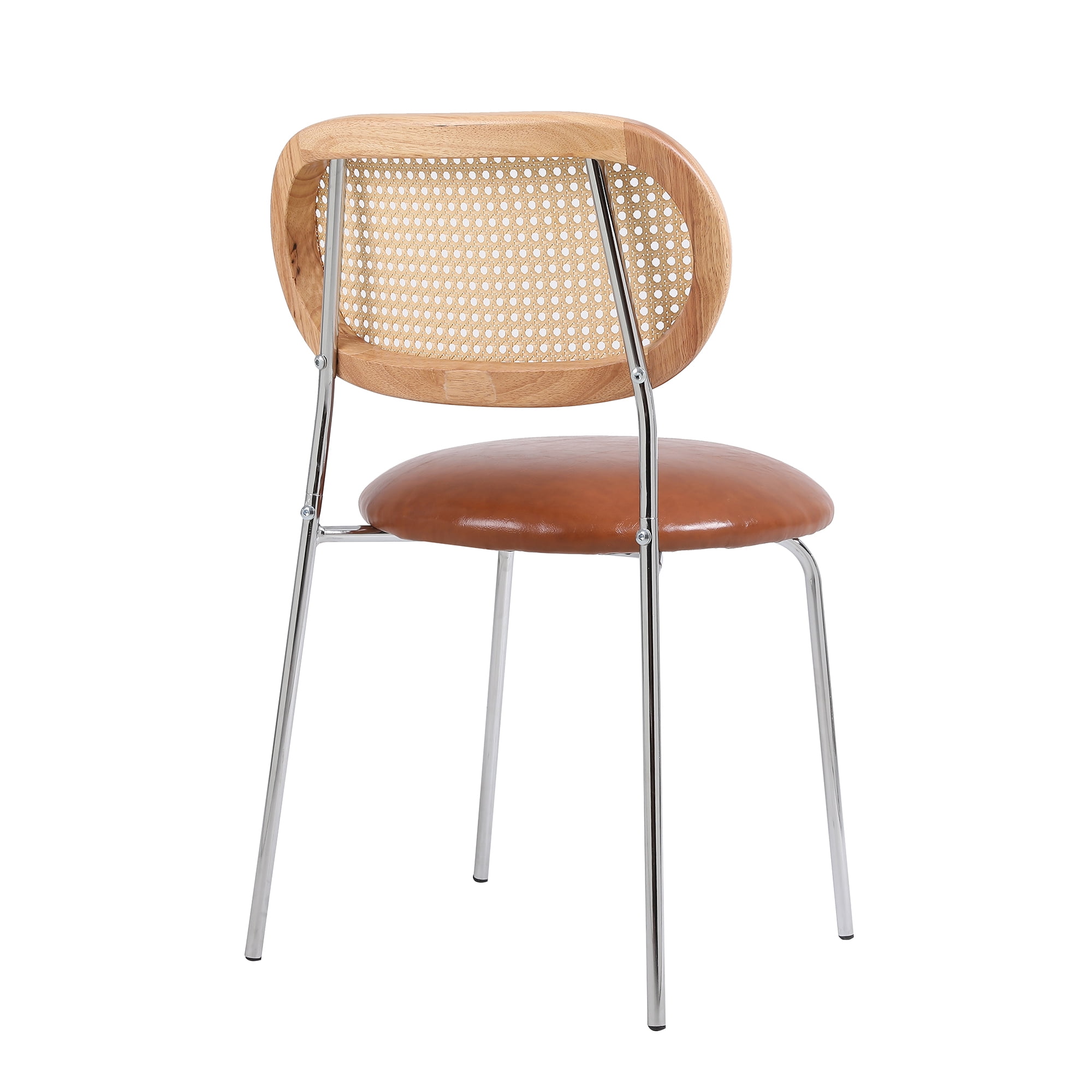 Kadyn PU 2pcs Dining Room Chairs with Rattan Backrest for Kitchen, Brown Kitchen Chairs Kadyn PU 2pcs Dining Room Chairs with Rattan Backrest for Kitchen, Brown Kitchen Chairs