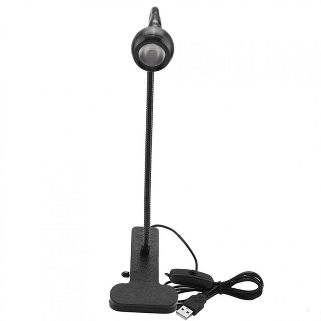 Mini lámpara de mesa LED USB con clip para estudio en casa, lectura, color negro cálido.