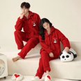 thumbnail image 2 of Pijamas navideños para parejas, cárdigan rojo grande de la suerte con botones para hombres y mujeres, ropa de dormir de franela para boda de invierno, ropa de dormir bonita de Panda para mujer, 2 of 4