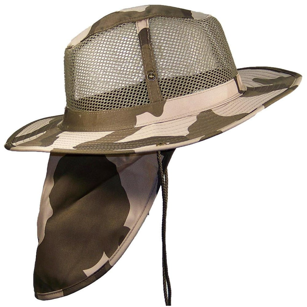 Tropic Hats Summer Wide Brim Mesh Safari/Outback W/Neck Flap & Snap Up