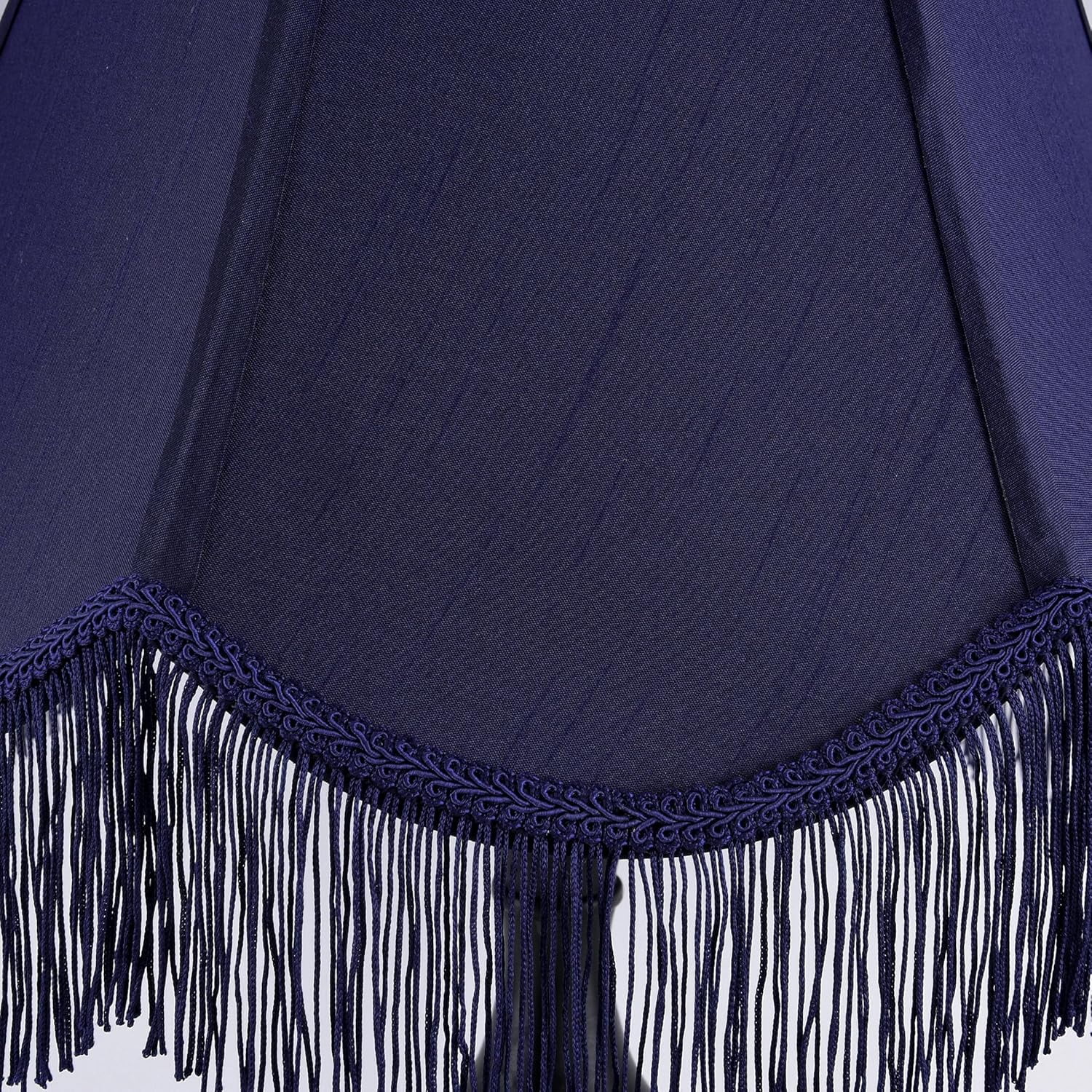 Blue Silk Bell Lamp Shades Set of 2 Petal Edge Braid with Blue Fringe Trim, 6"x13"x10.6"(Spider), Scalloped Lamp Shade Hand Crafted, Replacement Lamp Shades for Table, Floor Lamps,Easy Assembly