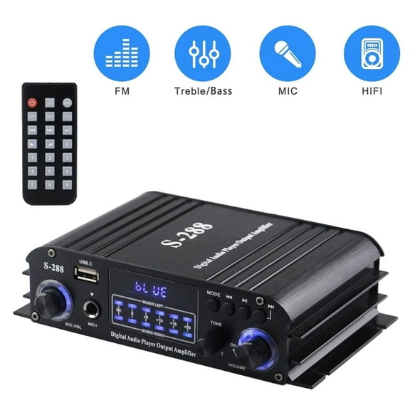 4 Channel Bluetooth Stereo Amplifier, 50Wx4 HiFi Power Amp, 1200W Max, USB/SD/FM, Class D Home Audio Receiver for Home Car DIY Passive Speakers Theater Karaoke