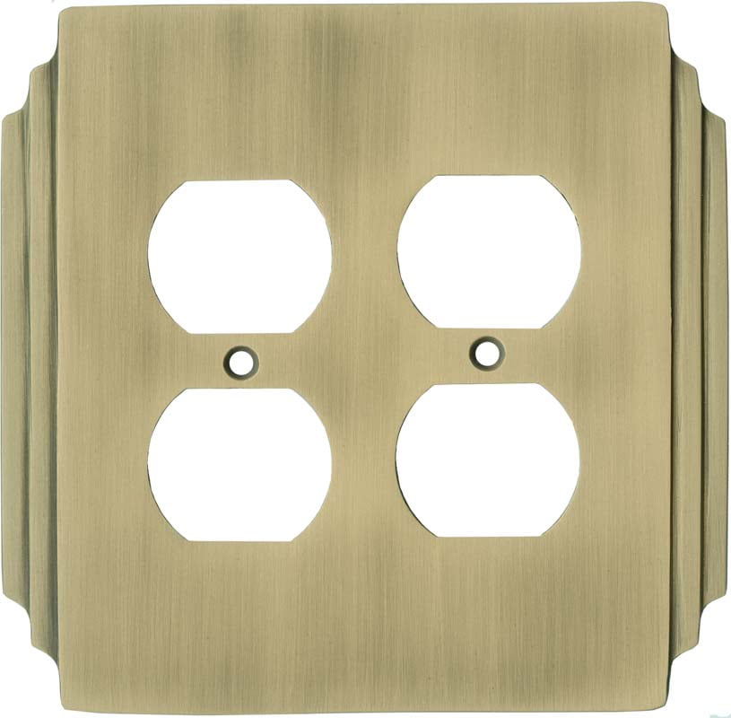 Art Deco Miami Beach Antique Brass 2 Gang Electrical Outlet Covers