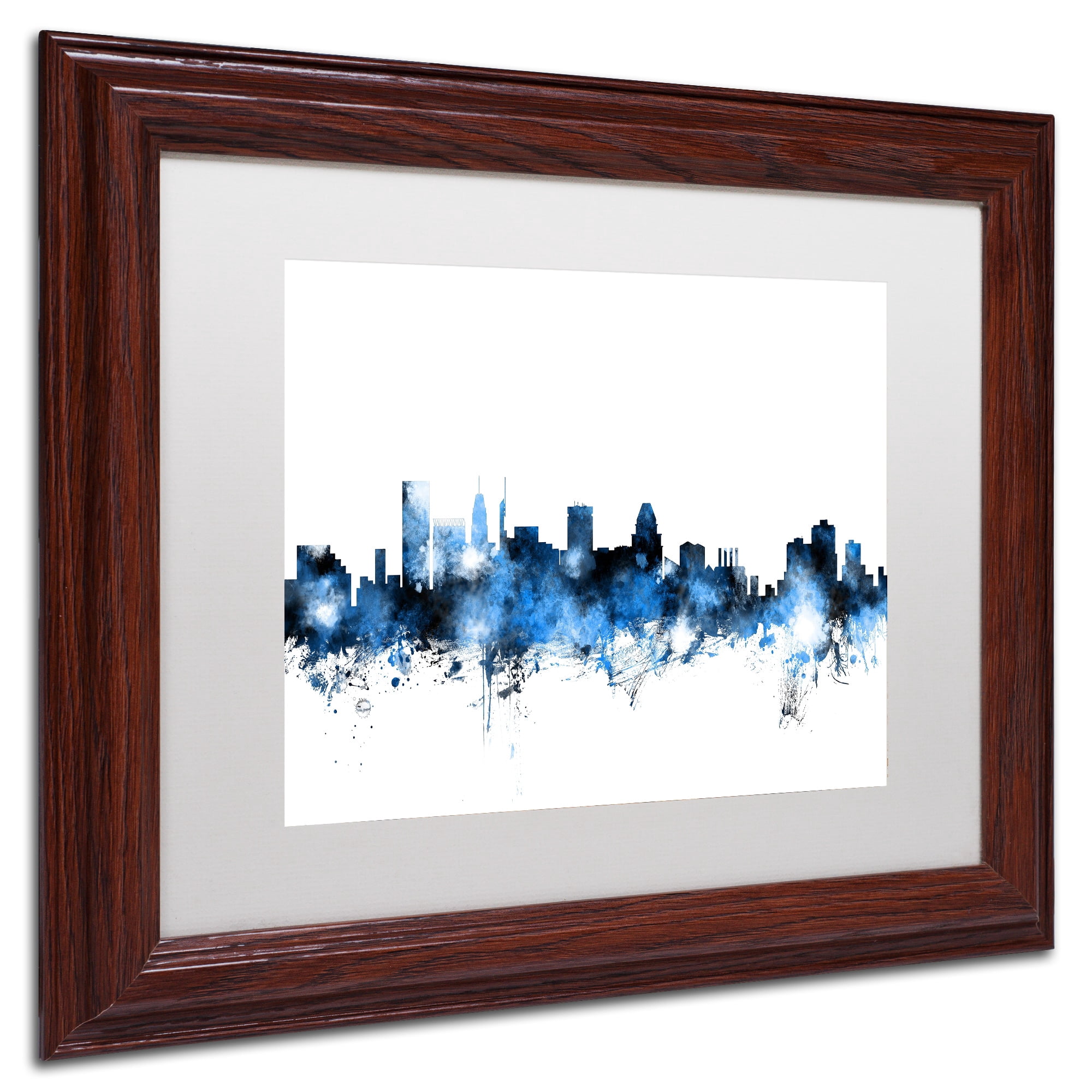 Trademark Fine Art "Baltimore MD Skyline White" Canvas Art by Michael Tompsett, White Matte, Wood Frame