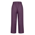 thumbnail image 5 of VEKDONE Summer Linen Straight Trousers for Women High Elastic Waist Ankle Pants Loose Fit Plus Size Lounge Pant with Pockets Solid Color Lightweight Long Pants ZB Purple Medium, 5 of 7