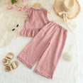 thumbnail image 4 of Toddler Baby Girl Summer Clothes Ruffle Plaid Print Sleeveless Birthday Outfits for Girls Tank Top Loose Wide Leg Pants Set Red 3-4 Years, 4 of 9