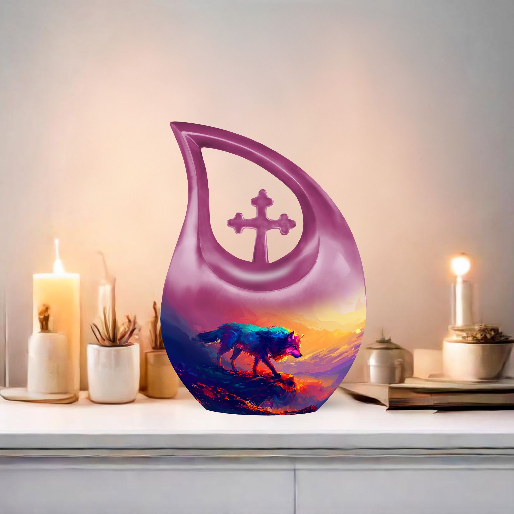 MUKTIVE Wolf Urns for Human Ashes - Memorial Urn for Human Ashes Adult Female & Male - Funeral Cremation Urns - Memorial Ash Large(Size - 10Inch) - Purple Urn - Pack of 1