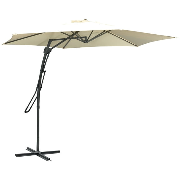 Outsunny 10' Cantilever Patio Umbrella Offset Parasol with Base, Cream