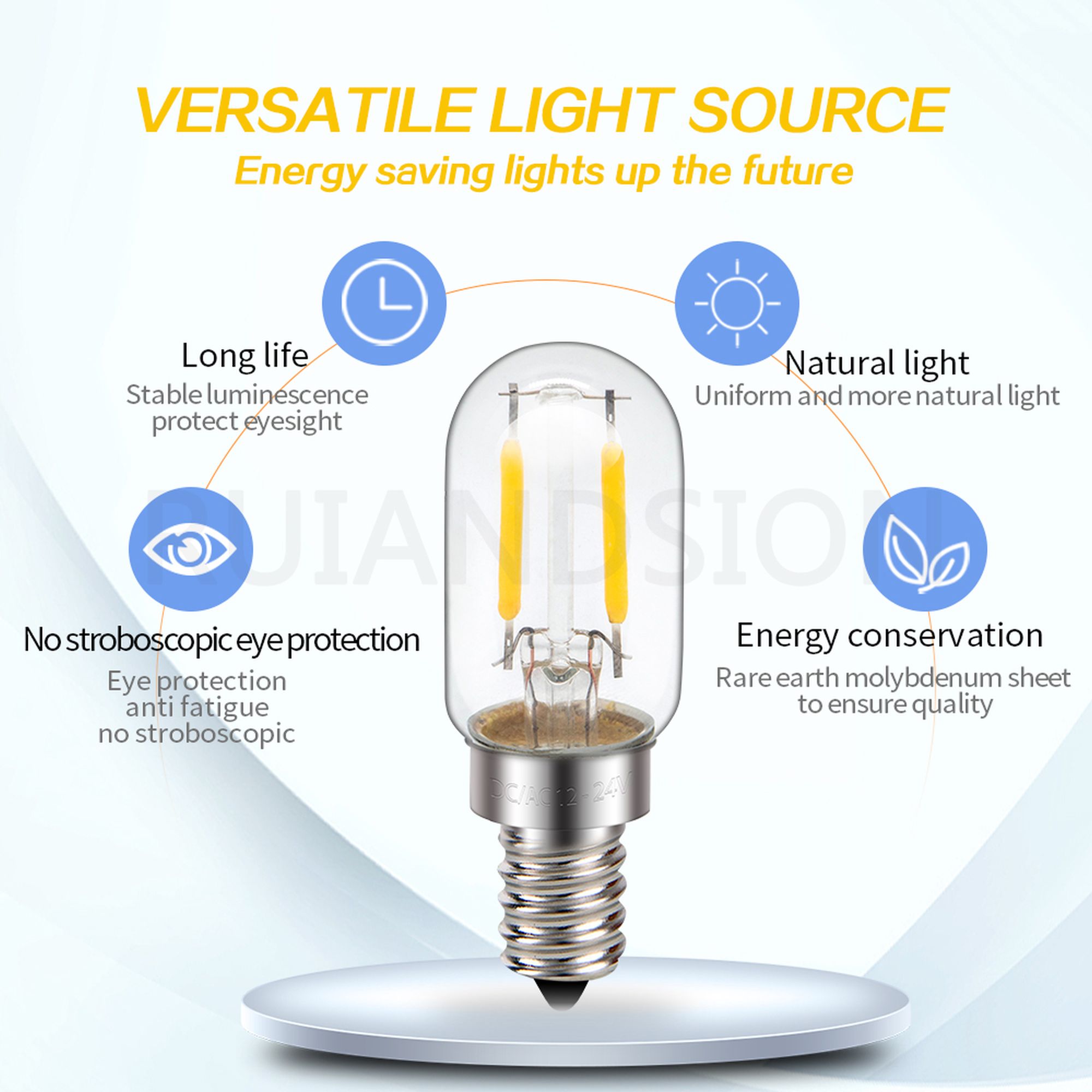 Ruiandsion E12 LED Filament Bulb, 12V 1W 80LM 2700K Warm White, Waterproof for Vanity Mirror Candleholder String Lights, 10 Pcs