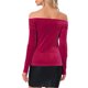 thumbnail image 3 of Blusa de terciopelo de mujer Inspire Chic, ajustada, de manga larga y sin hombros, color rosa intenso, 3 of 6