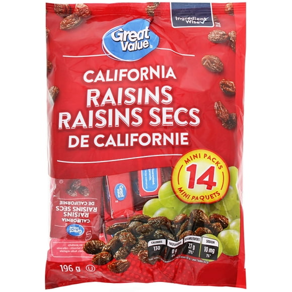 Raisins secs de Californie Great Value 196&nbsp;g