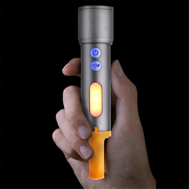 Linterna recargable USB, linterna LED con zoom y luz lateral COB, foco para exteriores.
