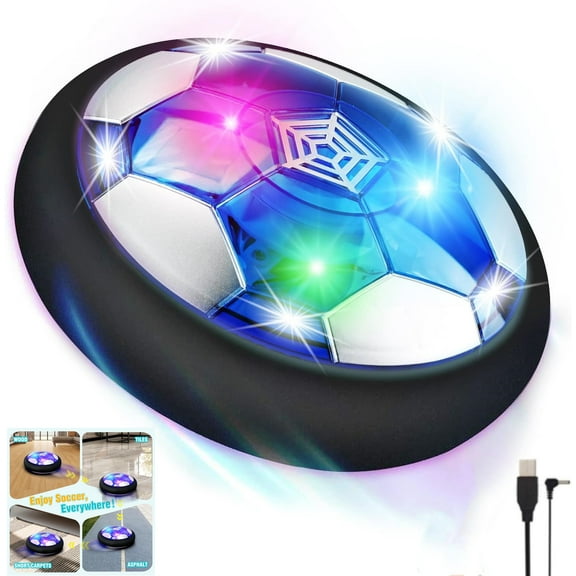 GIXUSIL Hover Football -Boy & Girls Toys, Football Gifts for Boys -Black Rechargeable LED Air Power Floating ball - Indoor Outdoor ball Games - Kids Toys for 2 3 4 5 6 7 8 9 10 year old
