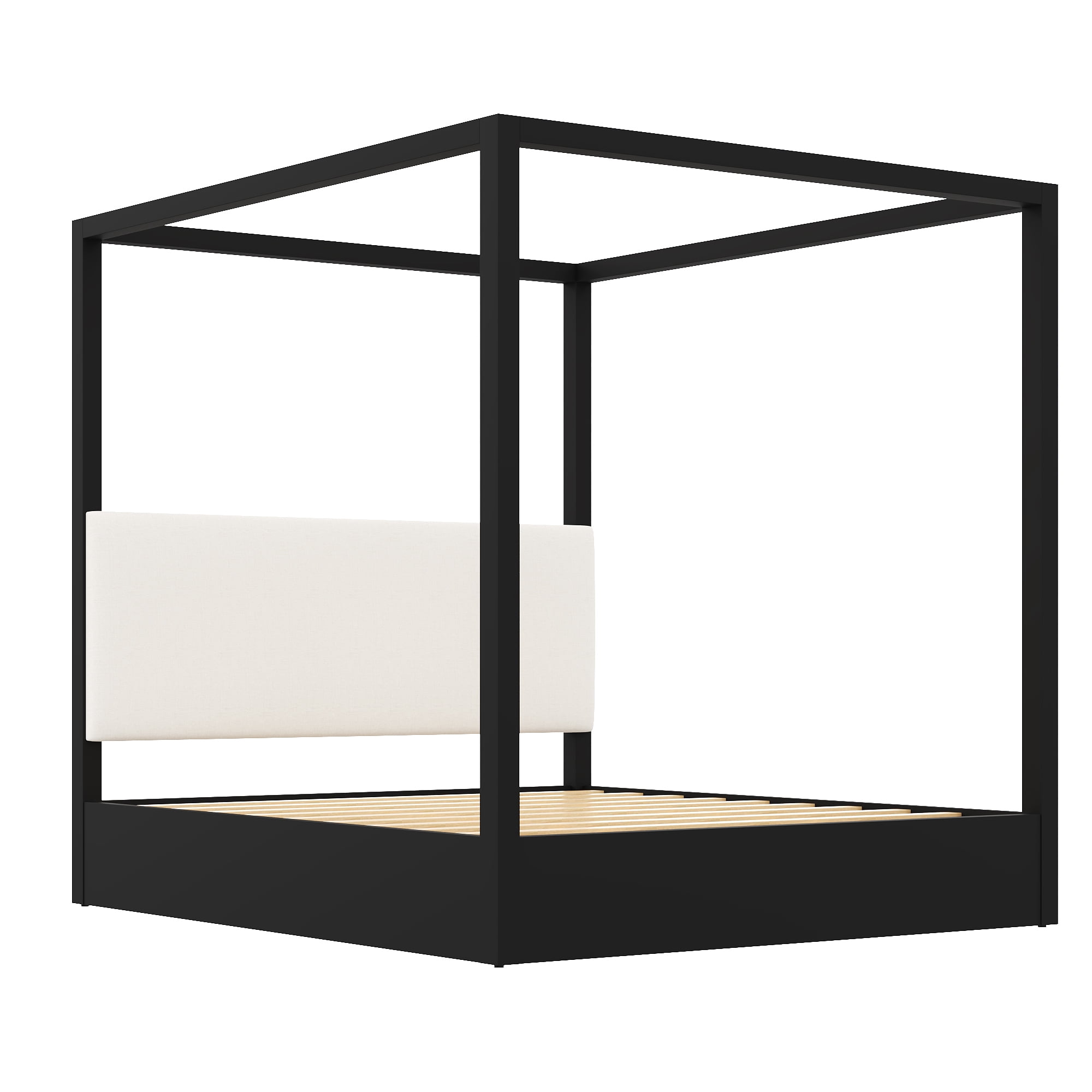 Euroco Wood King Size Canopy Bed with Upholstery Headboard, Espresso