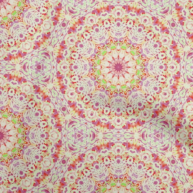 oneOone Polyester Spandex Magenta Fabric Mandala Craft Projects Decor Fabric Printed By The Yard 56 Inch Wide