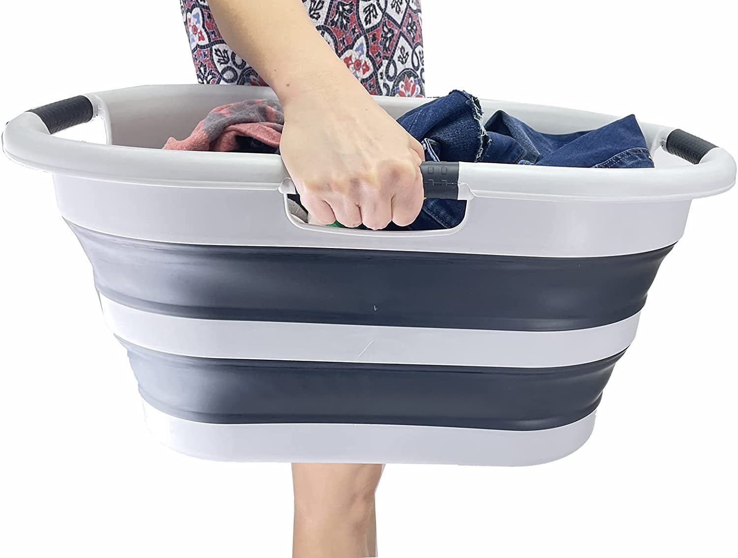 SAMMART 40L (10.5 gallon) Collapsible Plastic Laundry Basket - Foldable Pop Up Storage Container / Organizer - Portable Washing Tub - Space Saving Hamper / Basket
