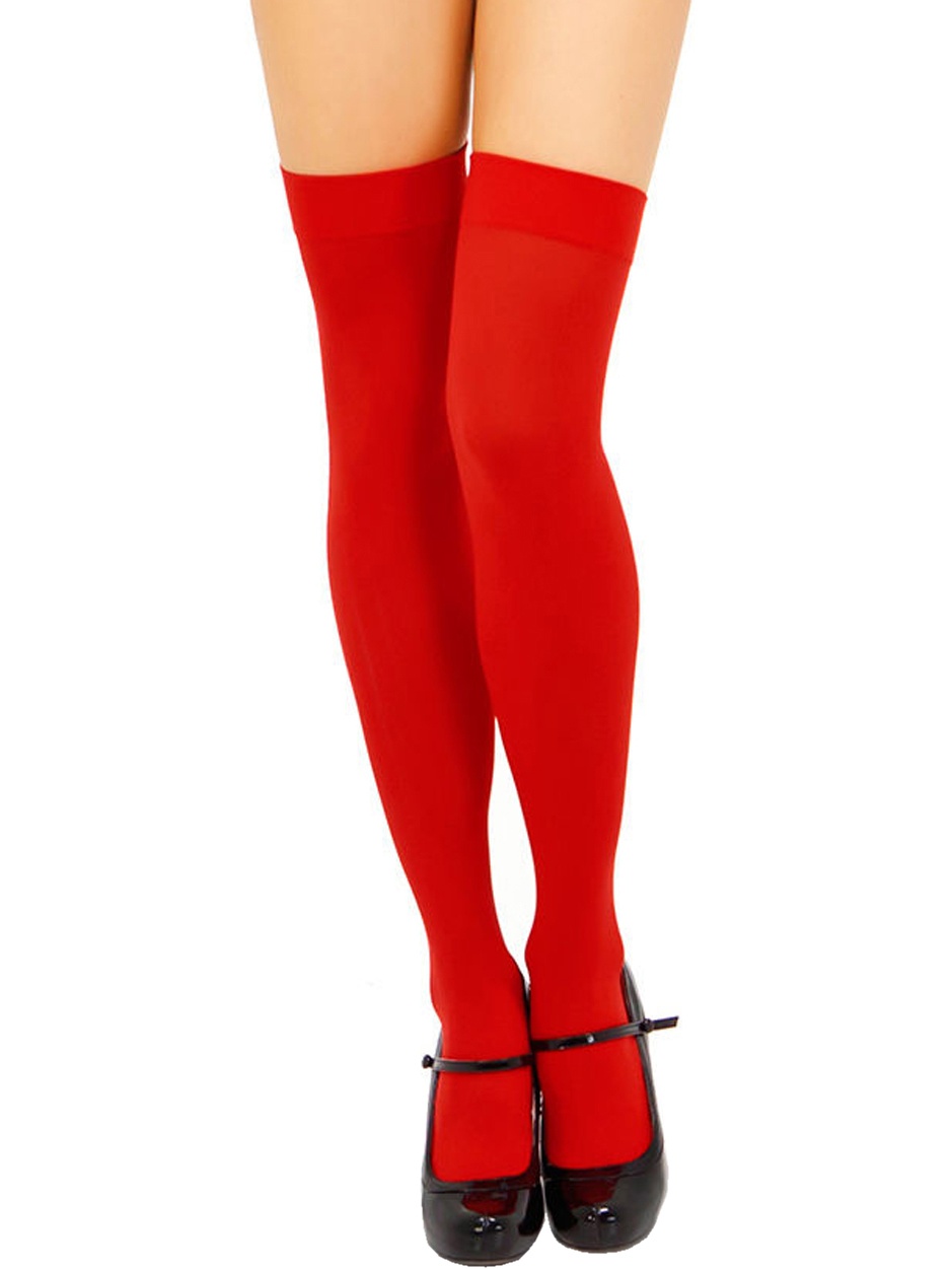 Opaque Thigh High Stocking White Red or 
