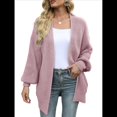 thumbnail image 2 of Chaqueta de Punto Extragrande de Larga con Abertura Frontal y Bolsillos para Mujer, Estilo 2025 Rosa XXL, 2 of 8