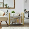 thumbnail image 2 of PRZL 2 Tier Small Bookshelf, Bookcase Shelf Storage Organizer for Living Room, 24 Inch Width Free Standing Shelf, Industrial Book Shelves for Home Office, White Wooden Shelves & Gold Frame, 2 of 12