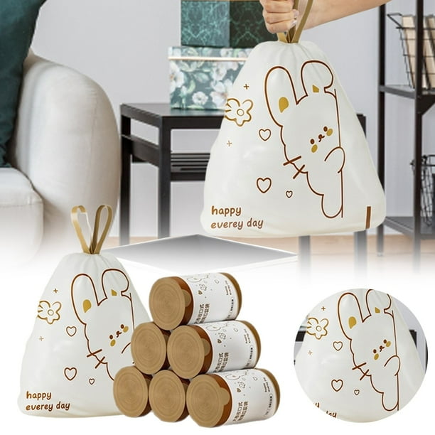 «Bolsas de basura con cordón Oukes. Bolsas de plástico resistentes para cocina y hogar. Capacidad de 30 galones. Sin ensuciar. Fáciles de usar».