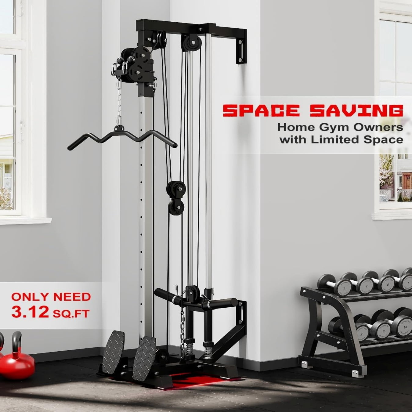 Cable Crossover Machine, Lat Pulldown Cable Training for Home Gym Station, Wall Mounted Pulley Tower functional trainer with Adjustable 18 Positions Dual Pulley System