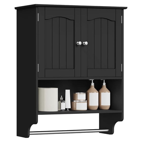 Bathroom Wall Cabinet with Adjustable Shelf & Doors, Over The Toilet Storage Cabinet, Medicine Cabinet for Bathroom, Laundry Room, Kitchen, Black